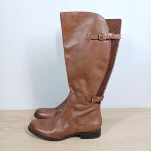 Naturalizer Jamison Tan Leather Riding Knee High Boots with Buckle Detail 181